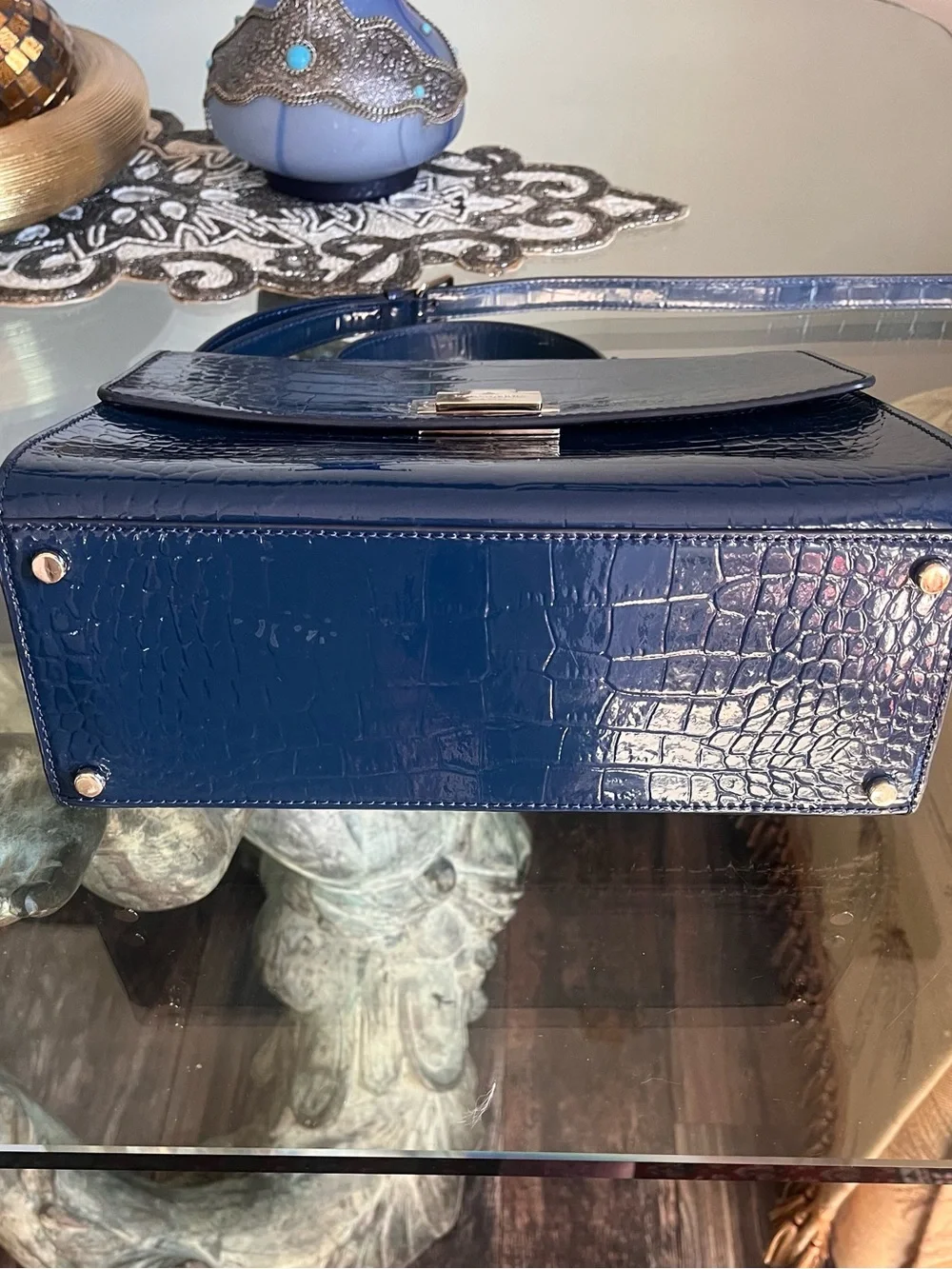 Immaculate Kate Spade Knightsbridge Doris Blue Croc-Embossed Satchel like new